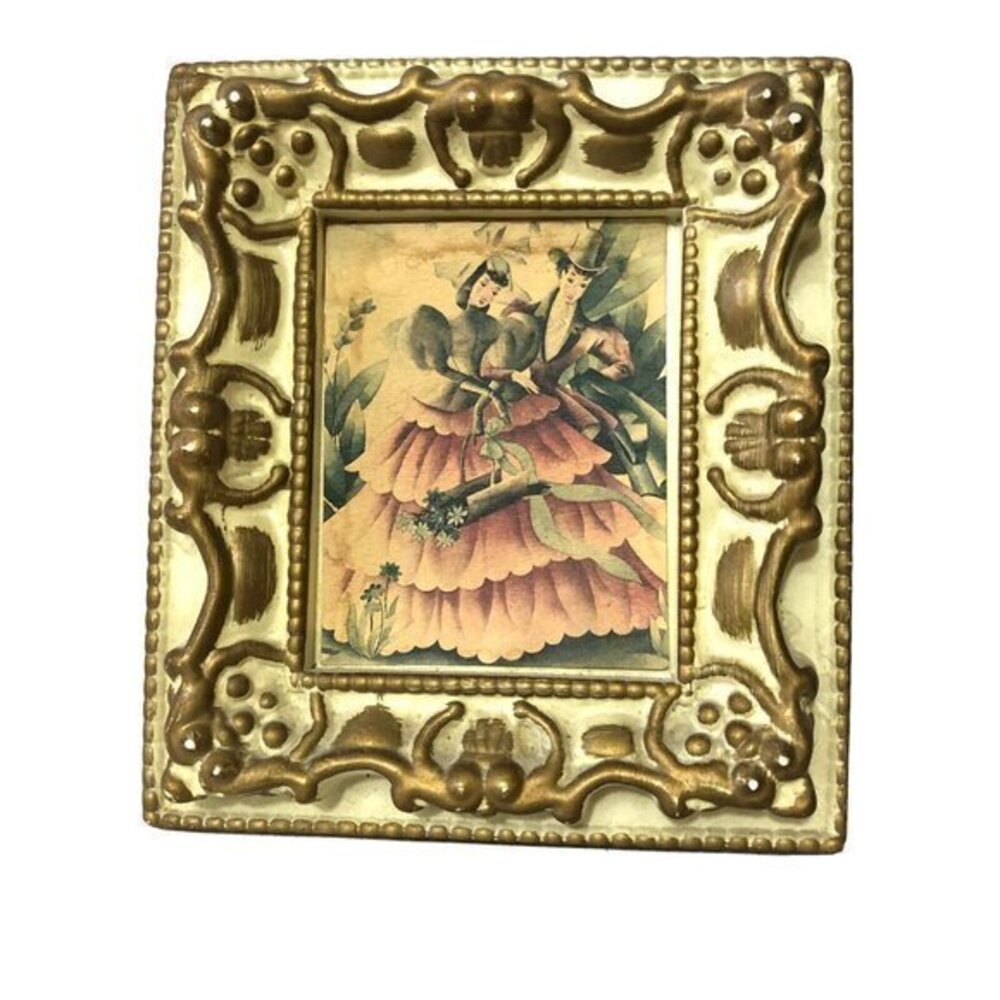 Vintage Portrait Paint Art Southern Belle and Man in Ornate Frames
